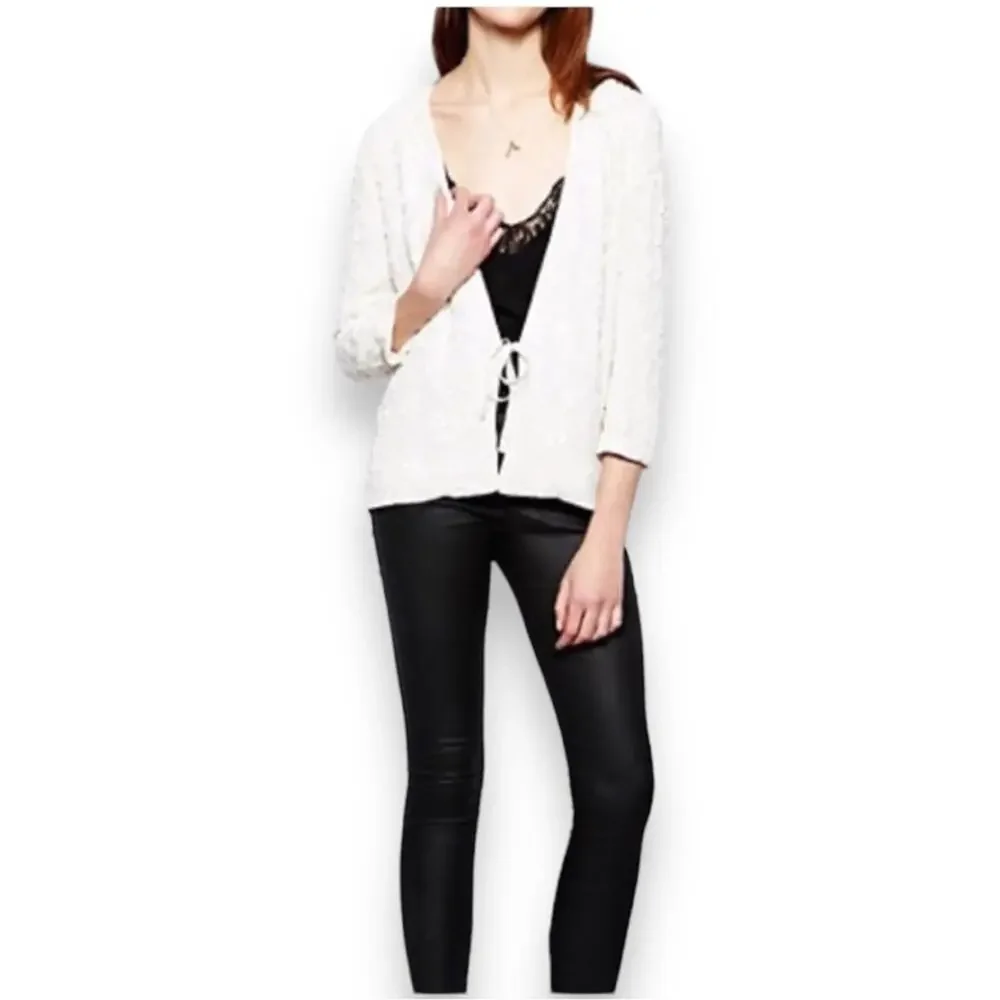 French Connection Mimosa Mist Sequined Tie Front Jacket in Daisy White 4 NWT